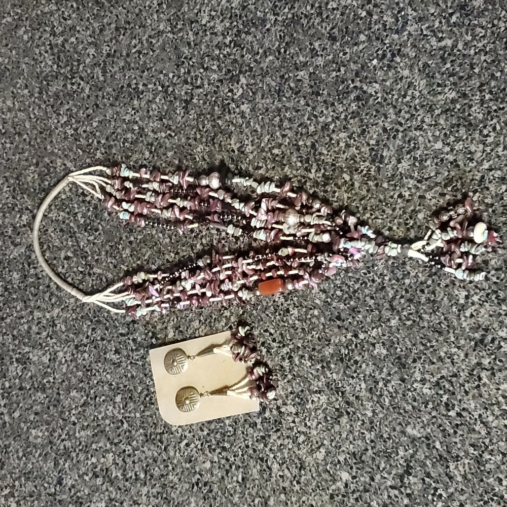 Mary Cortez, Navajo beaded necklace and post earring set.